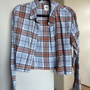Blue flannel vans long sleeve crop top
